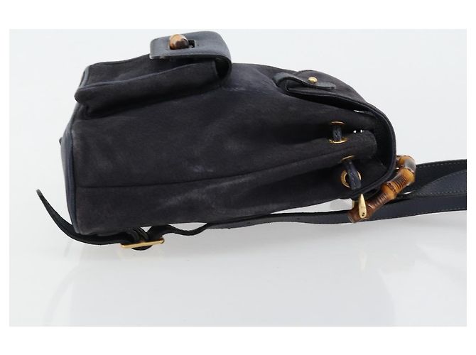 Mochila GUCCI Bamboo Camurça Marinho Ouro 003 2034 0030 Auth BA12560 Dourado Azul marinho - vista 4