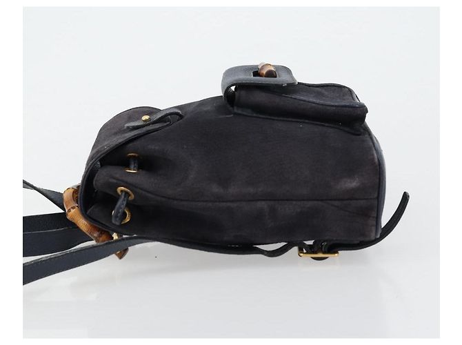 Mochila GUCCI Bamboo Camurça Marinho Ouro 003 2034 0030 Auth BA12560 Dourado Azul marinho - vista 5