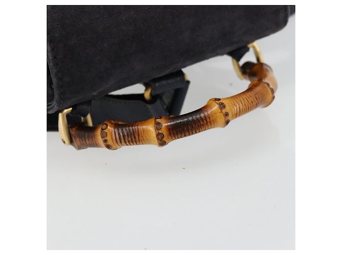 Mochila GUCCI Bamboo Camurça Marinho Ouro 003 2034 0030 Auth BA12560 Dourado Azul marinho - vista 7