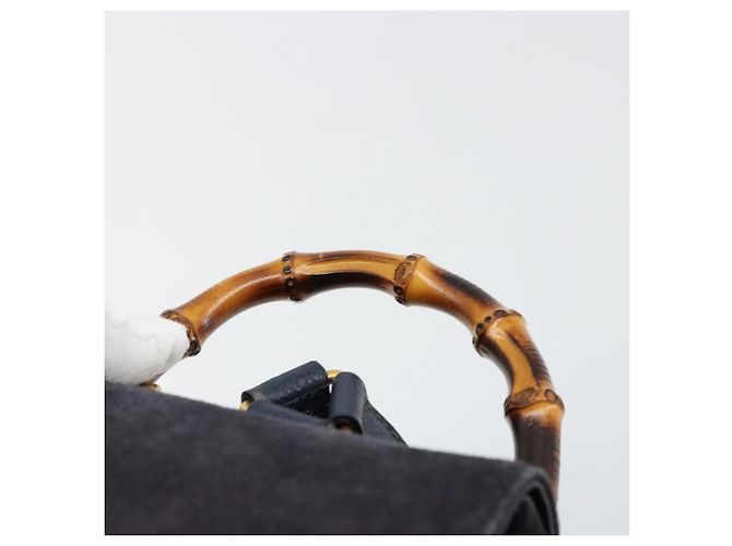 Mochila GUCCI Bamboo Camurça Marinho Ouro 003 2034 0030 Auth BA12560 Dourado Azul marinho - vista 8