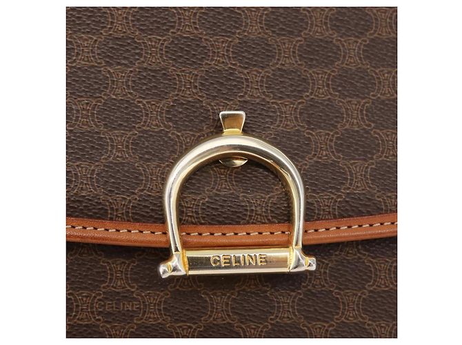 Céline Borsa CELINE Macadam Canvas PVC Pelle Marrone Oro Auth 179420A D'oro - vista 14