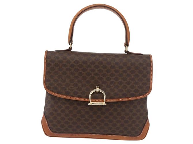 Céline Borsa CELINE Macadam Canvas PVC Pelle Marrone Oro Auth 179420A D'oro - vista 2