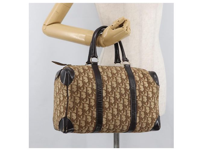 Borsa Christian Dior Trotter in tela marrone e oro Auth 179421 D'oro - vista 19