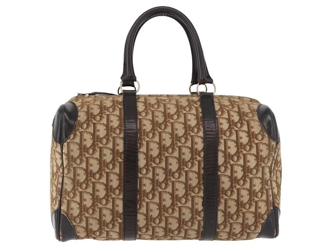 Borsa Christian Dior Trotter in tela marrone e oro Auth 179421 D'oro - vista 2