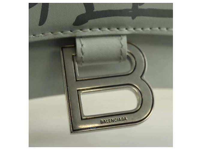 Borsa BALENCIAGA Hour Glass in pelle 2 modi Bianco Argento 592833 Auth bs34969M - vista 17