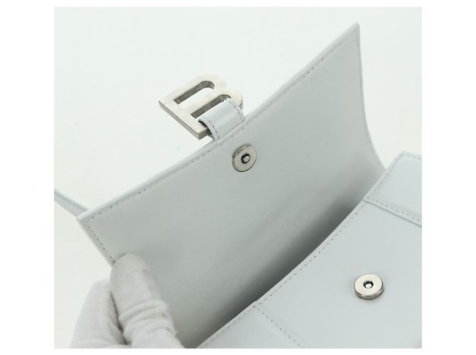 Borsa BALENCIAGA Hour Glass in pelle 2 modi Bianco Argento 592833 Auth bs34969M - vista 18