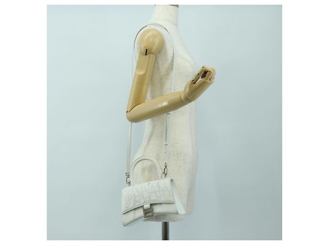Borsa BALENCIAGA Hour Glass in pelle 2 modi Bianco Argento 592833 Auth bs34969M - vista 25