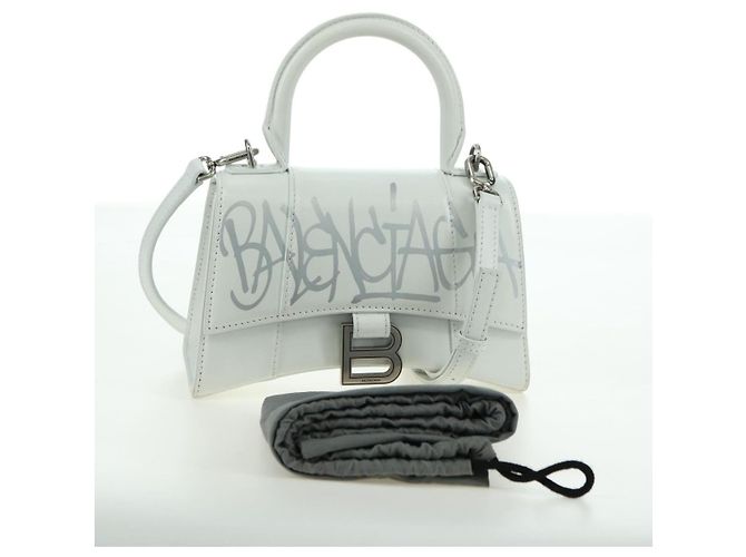 Borsa BALENCIAGA Hour Glass in pelle 2 modi Bianco Argento 592833 Auth bs34969M - vista 26