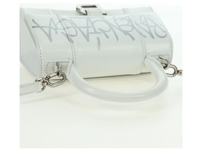 Borsa BALENCIAGA Hour Glass in pelle 2 modi Bianco Argento 592833 Auth bs34969M - vista 6