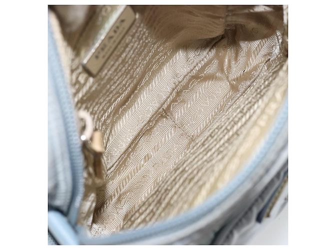 Bolso de Hombro PRADA Nylon Azul Claro Plata Auth hk3738 - vista 17