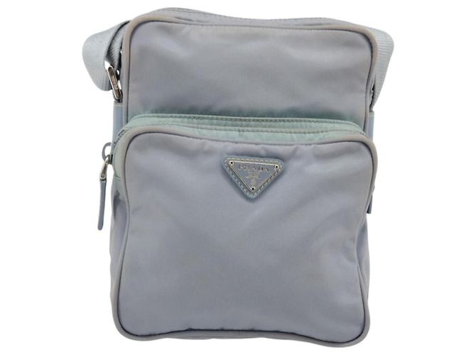 Bolso de Hombro PRADA Nylon Azul Claro Plata Auth hk3738 - vista 2