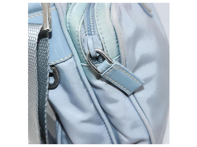 Bolso de Hombro PRADA Nylon Azul Claro Plata Auth hk3738 - vista 22