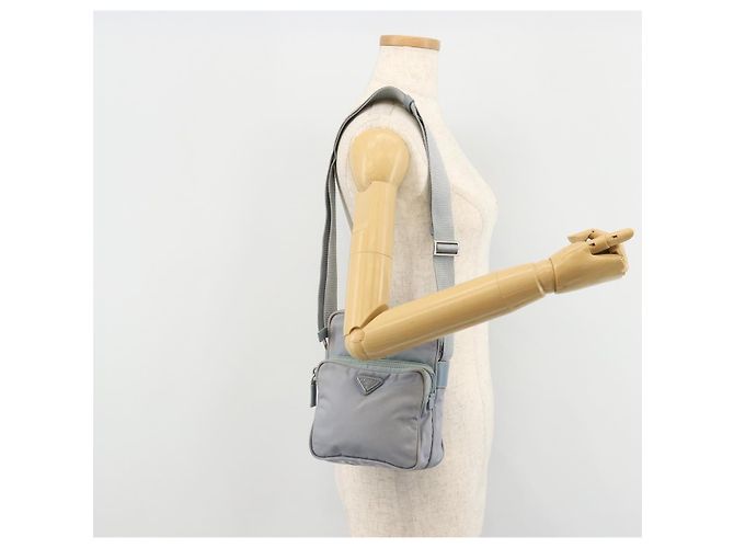Bolso de Hombro PRADA Nylon Azul Claro Plata Auth hk3738 - vista 26