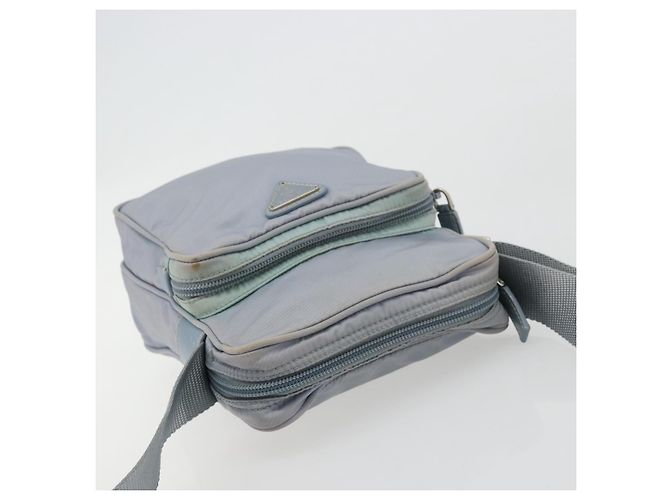 Bolso de Hombro PRADA Nylon Azul Claro Plata Auth hk3738 - vista 6