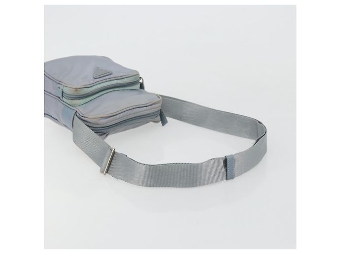 Bolso de Hombro PRADA Nylon Azul Claro Plata Auth hk3738 - vista 7
