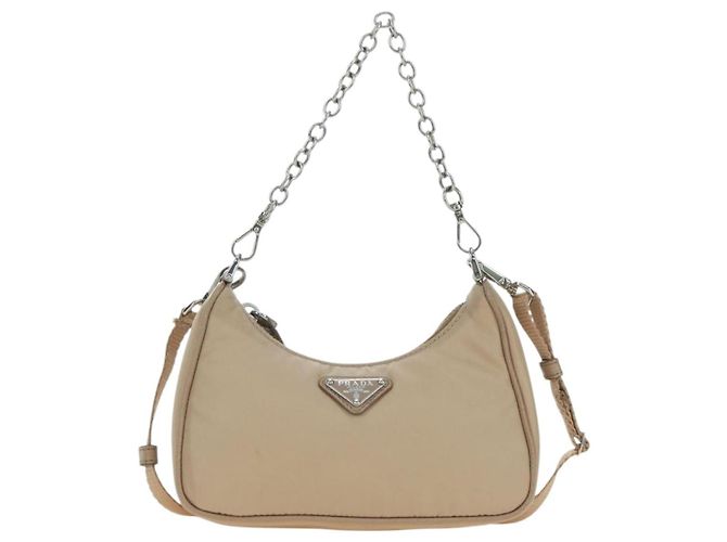 Borsa a Spalla PRADA Nylon 2way Beige Silver Auth 179223M Argento - vista 2