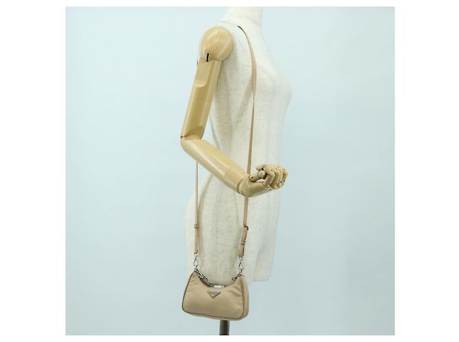 Borsa a Spalla PRADA Nylon 2way Beige Silver Auth 179223M Argento - vista 25