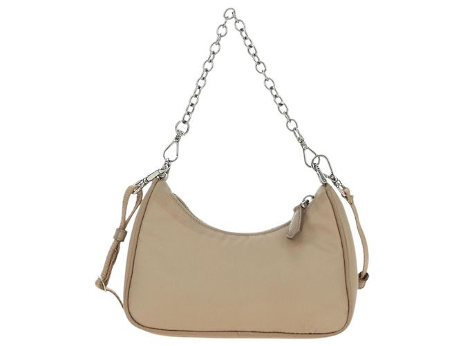 Borsa a Spalla PRADA Nylon 2way Beige Silver Auth 179223M Argento - vista 3