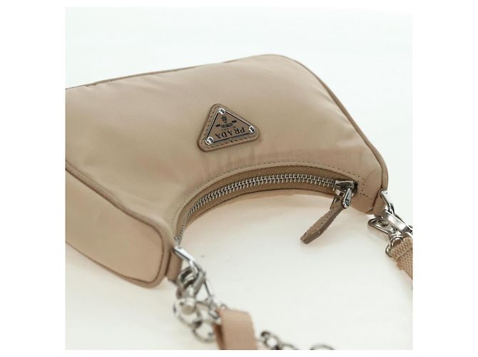 Borsa a Spalla PRADA Nylon 2way Beige Silver Auth 179223M Argento - vista 6