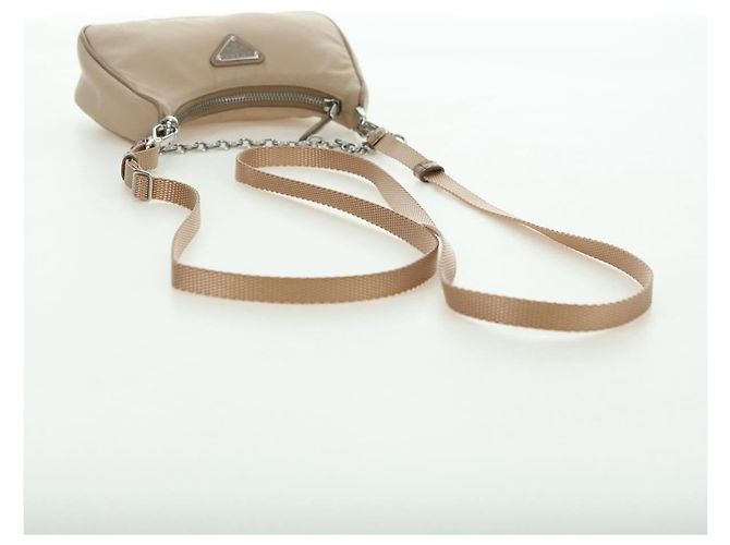 Borsa a Spalla PRADA Nylon 2way Beige Silver Auth 179223M Argento - vista 9