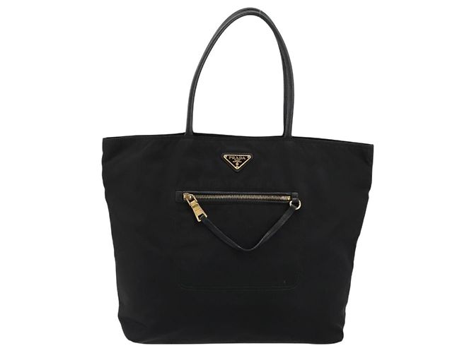 Borsa Tote PRADA Nylon Nero Oro Auth 179207 D'oro - vista 2
