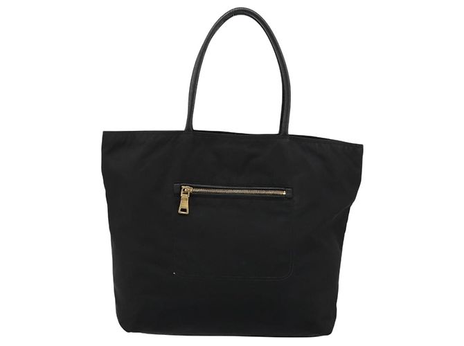 Borsa Tote PRADA Nylon Nero Oro Auth 179207 D'oro - vista 3
