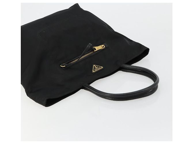 Borsa Tote PRADA Nylon Nero Oro Auth 179207 D'oro - vista 6