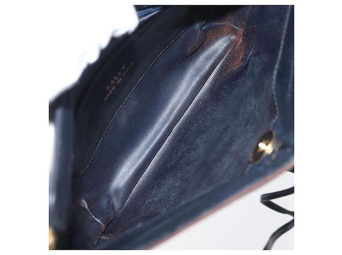 Bolso de Hombro BALLY de Cuero Azul Marino y Oro Auth BA12544 Dorado - vista 15