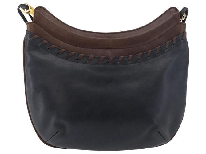 Bolso de Hombro BALLY de Cuero Azul Marino y Oro Auth BA12544 Dorado - vista 2
