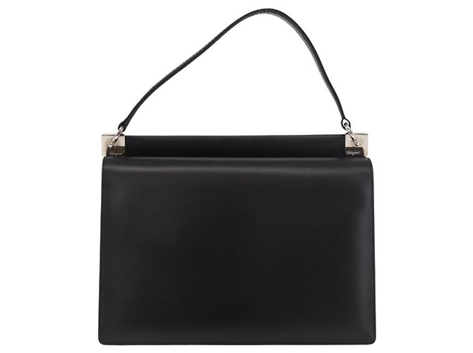 Borsa Salvatore Ferragamo Gancini in pelle nera argento Auth 179993 Nero - vista 2