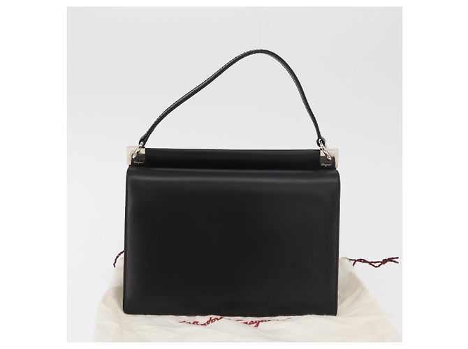 Borsa Salvatore Ferragamo Gancini in pelle nera argento Auth 179993 Nero - vista 21
