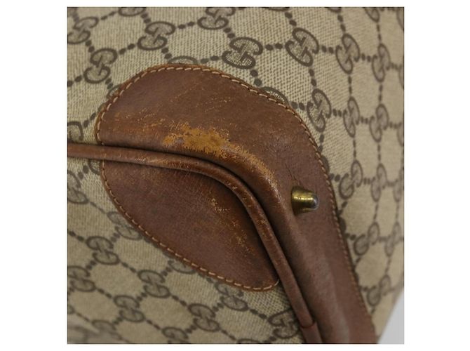 Borsa Boston GUCCI GG Supreme Web Sherry Line PVC Beige Oro Auth 178730 D'oro - vista 11