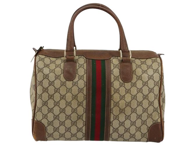 Borsa Boston GUCCI GG Supreme Web Sherry Line PVC Beige Oro Auth 178730 D'oro - vista 2