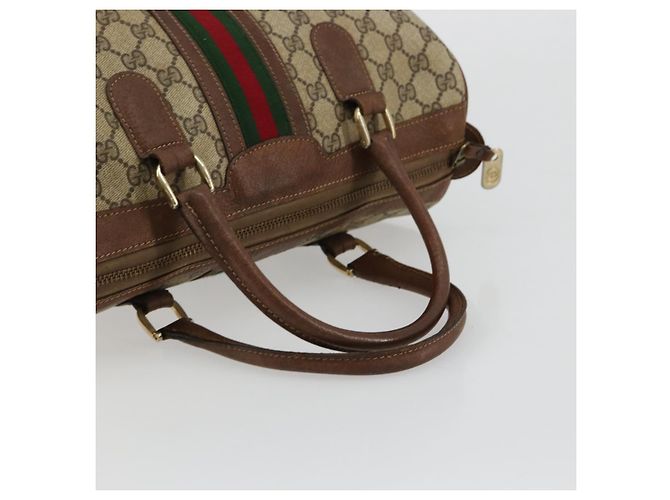 Borsa Boston GUCCI GG Supreme Web Sherry Line PVC Beige Oro Auth 178730 D'oro - vista 7