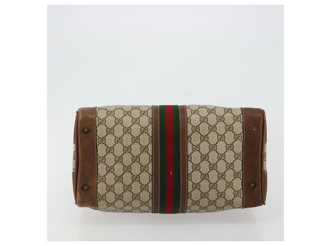 Borsa Boston GUCCI GG Supreme Web Sherry Line PVC Beige Oro Auth 178730 D'oro - vista 9