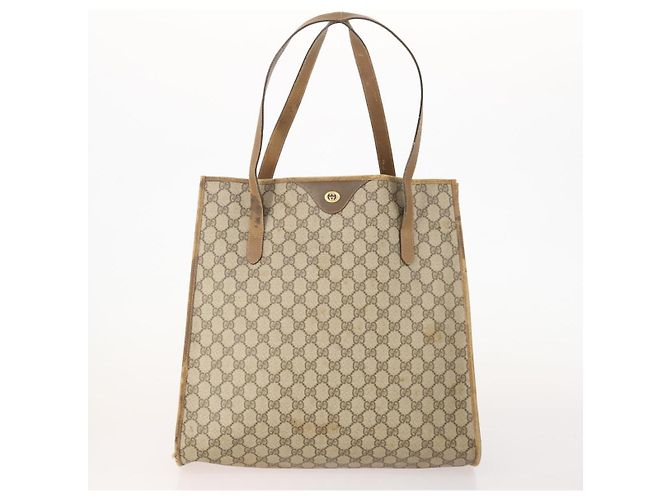 Borsa Tote GUCCI GG Canvas GG Supreme in Pelle e PVC 3 Set Nero Beige Auth bs34896 - vista 2