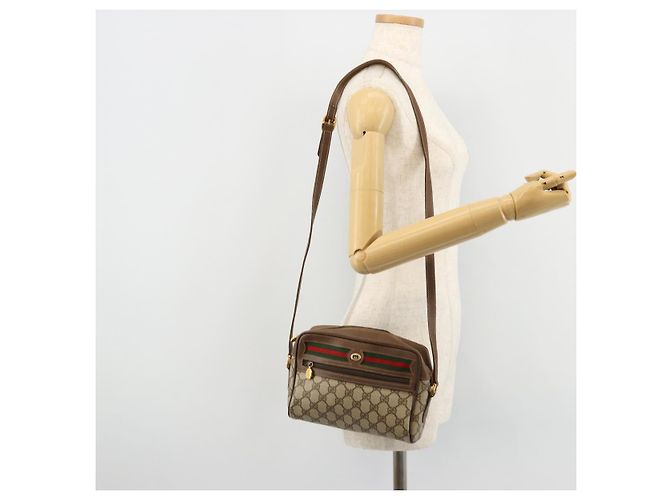 Borsa GUCCI GG Supreme Web Sherry Line PVC Beige Oro 56 02 087 Auth ep14533 D'oro - vista 23