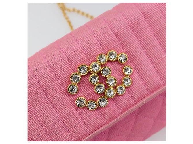 CHANEL Matelasse Chain Shoulder Bag Satin Gold Pink CC Auth 179642A Rosa D'oro - vista 14