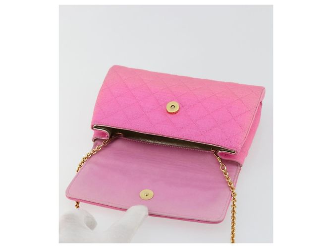 CHANEL Matelasse Chain Shoulder Bag Satin Gold Pink CC Auth 179642A Rosa D'oro - vista 15