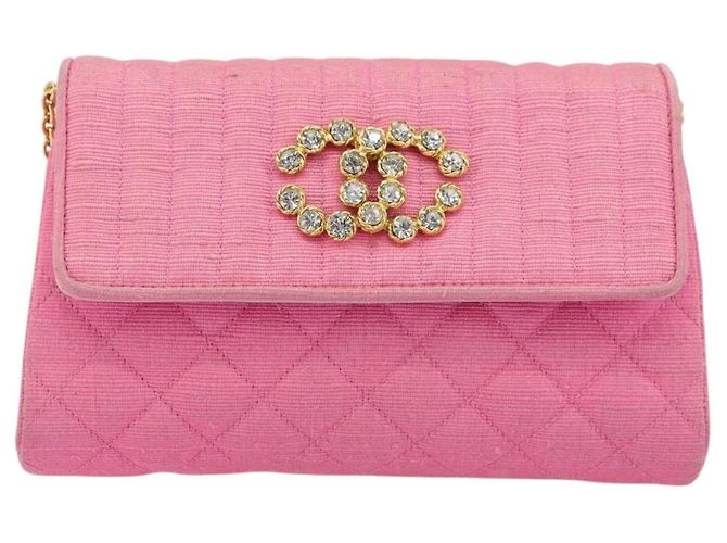 CHANEL Matelasse Chain Shoulder Bag Satin Gold Pink CC Auth 179642A Rosa D'oro - vista 2