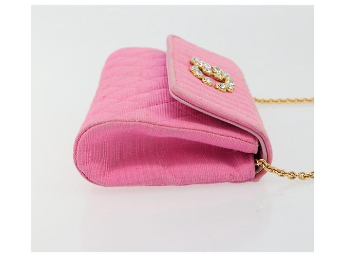 CHANEL Matelasse Chain Shoulder Bag Satin Gold Pink CC Auth 179642A Rosa D'oro - vista 4