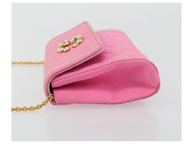 CHANEL Matelasse Chain Shoulder Bag Satin Gold Pink CC Auth 179642A Rosa D'oro - vista 5