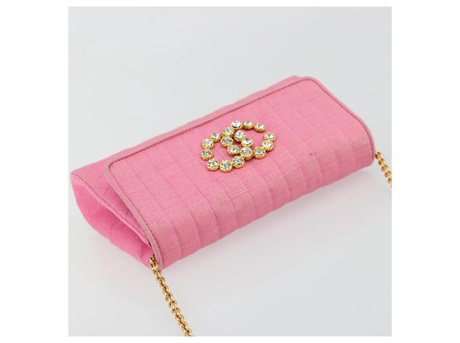 CHANEL Matelasse Chain Shoulder Bag Satin Gold Pink CC Auth 179642A Rosa D'oro - vista 6