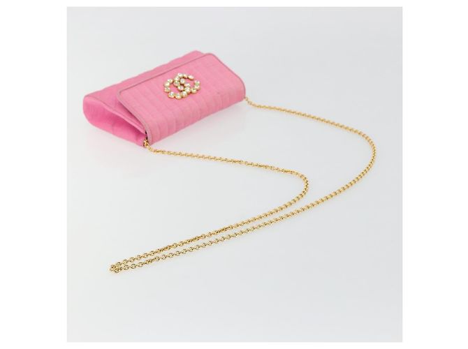 CHANEL Matelasse Chain Shoulder Bag Satin Gold Pink CC Auth 179642A Rosa D'oro - vista 7