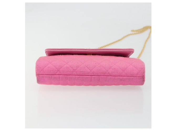 CHANEL Matelasse Chain Shoulder Bag Satin Gold Pink CC Auth 179642A Rosa D'oro - vista 9