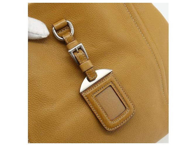 Bolsa Tote PRADA de couro marrom prata Auth 179442A - vista 14