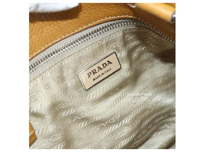 Bolsa Tote PRADA de couro marrom prata Auth 179442A - vista 16