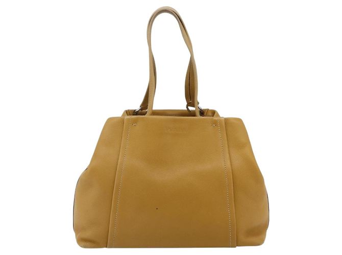 Bolsa Tote PRADA de couro marrom prata Auth 179442A - vista 2