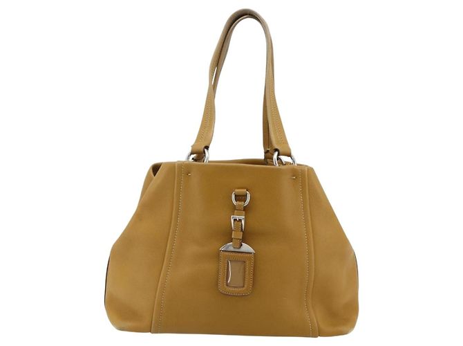 Bolsa Tote PRADA de couro marrom prata Auth 179442A - vista 3
