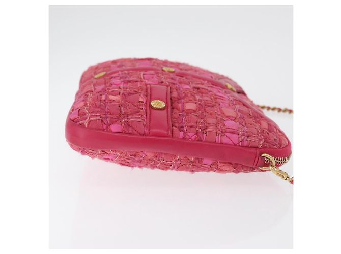 CHANEL Girl Chanel Chain Shoulder Bag Tweed Pink Gold CC Auth 179582SAM Rosa D'oro - vista 4